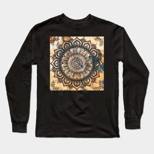 Fluid Art Design - Flip Cup Technique - Brown Mandala Long Sleeve T-Shirt